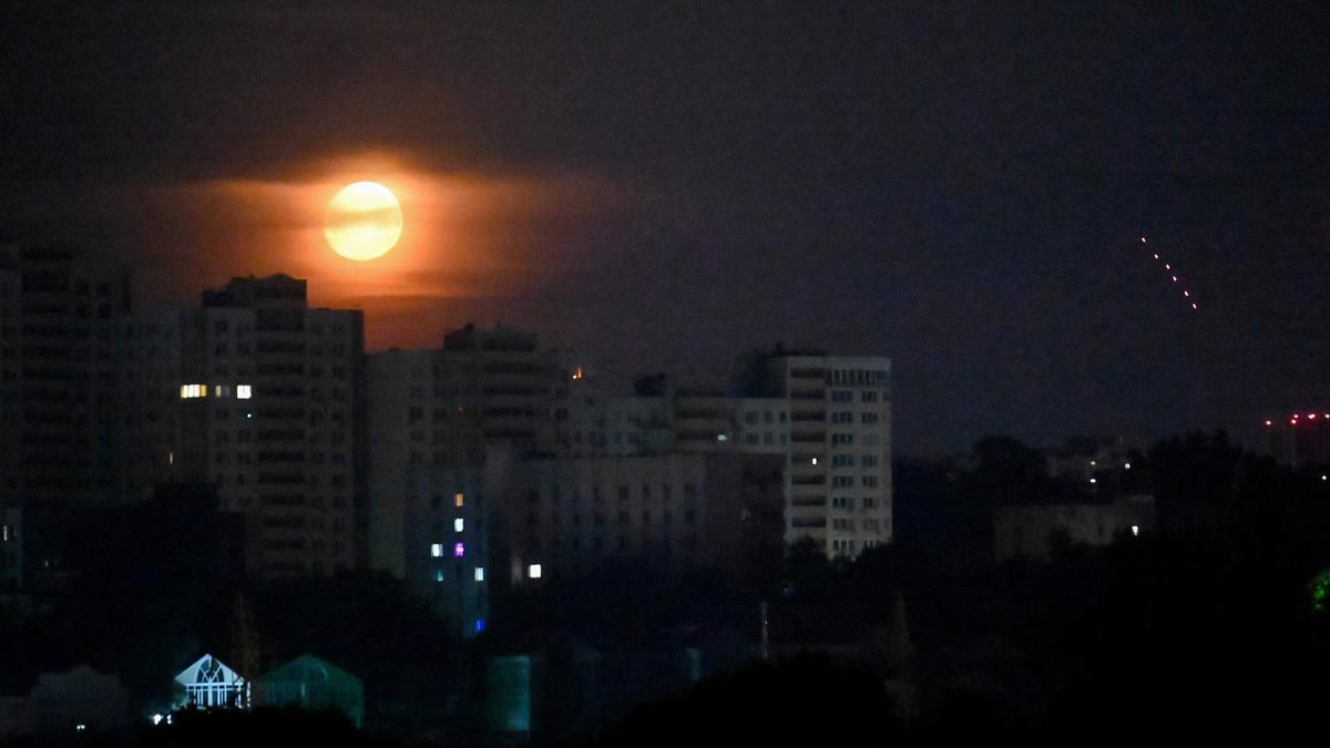 Ukrainian Air Force intercepting drones and missiles during Russia attack