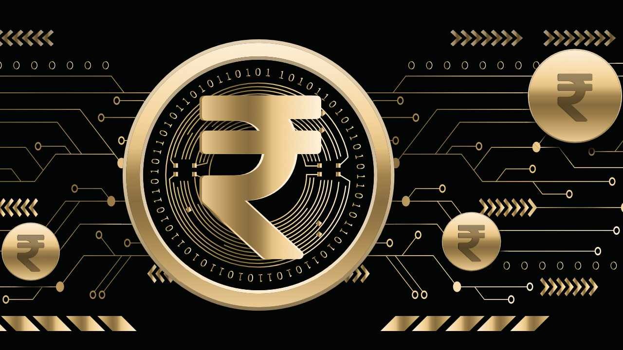 A digital coin with the Indian Rupee symbol glowing on a mobile screen – representing CBDC and digital payment innovation in India