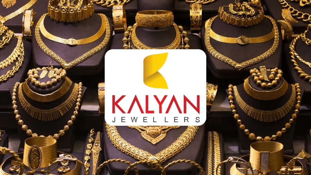 Kalyan Jewellers showroom with financial growth chart overlay – Vizzve Finance analysis