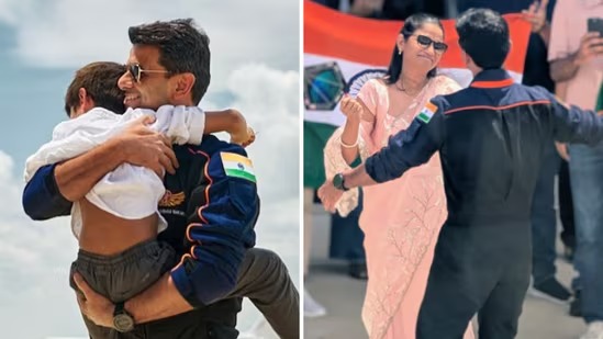 Shubhanshu Shukla hugging his family after space mission return