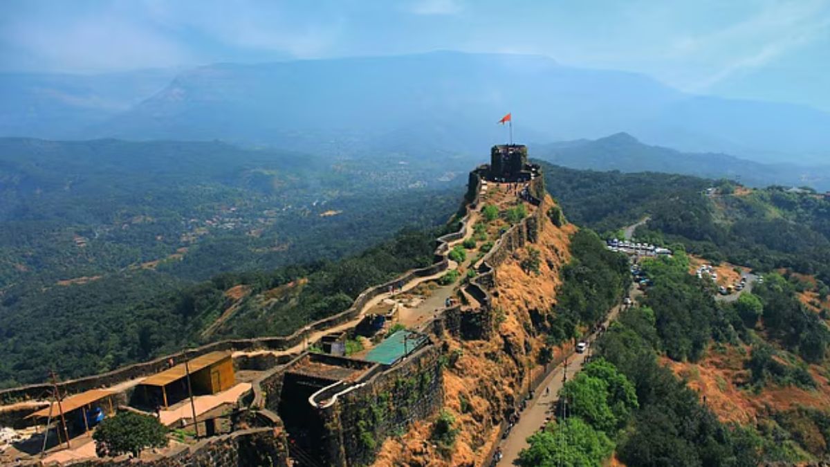 Shivaji fort scenic view with conservation banner and heritage tag