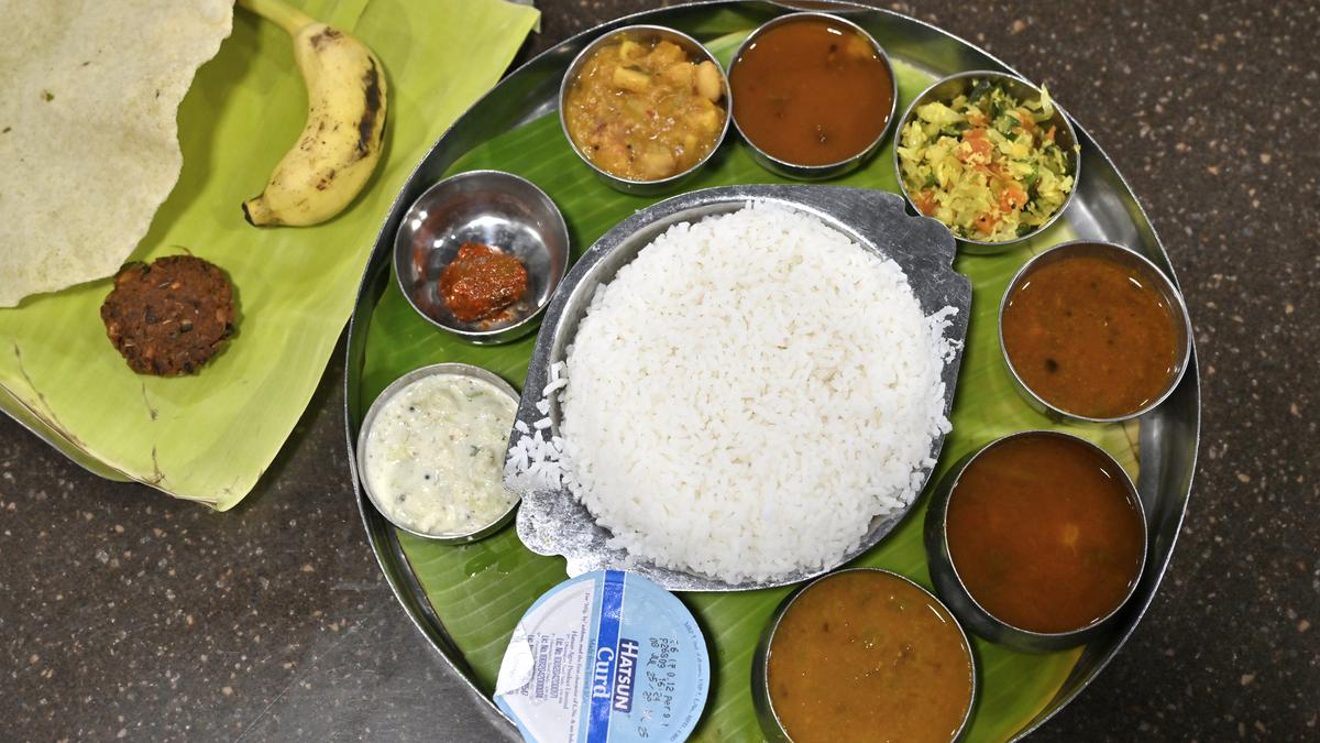 Sangeetha Veg Restaurant anniversary ₹40 meal served on banana leaf
