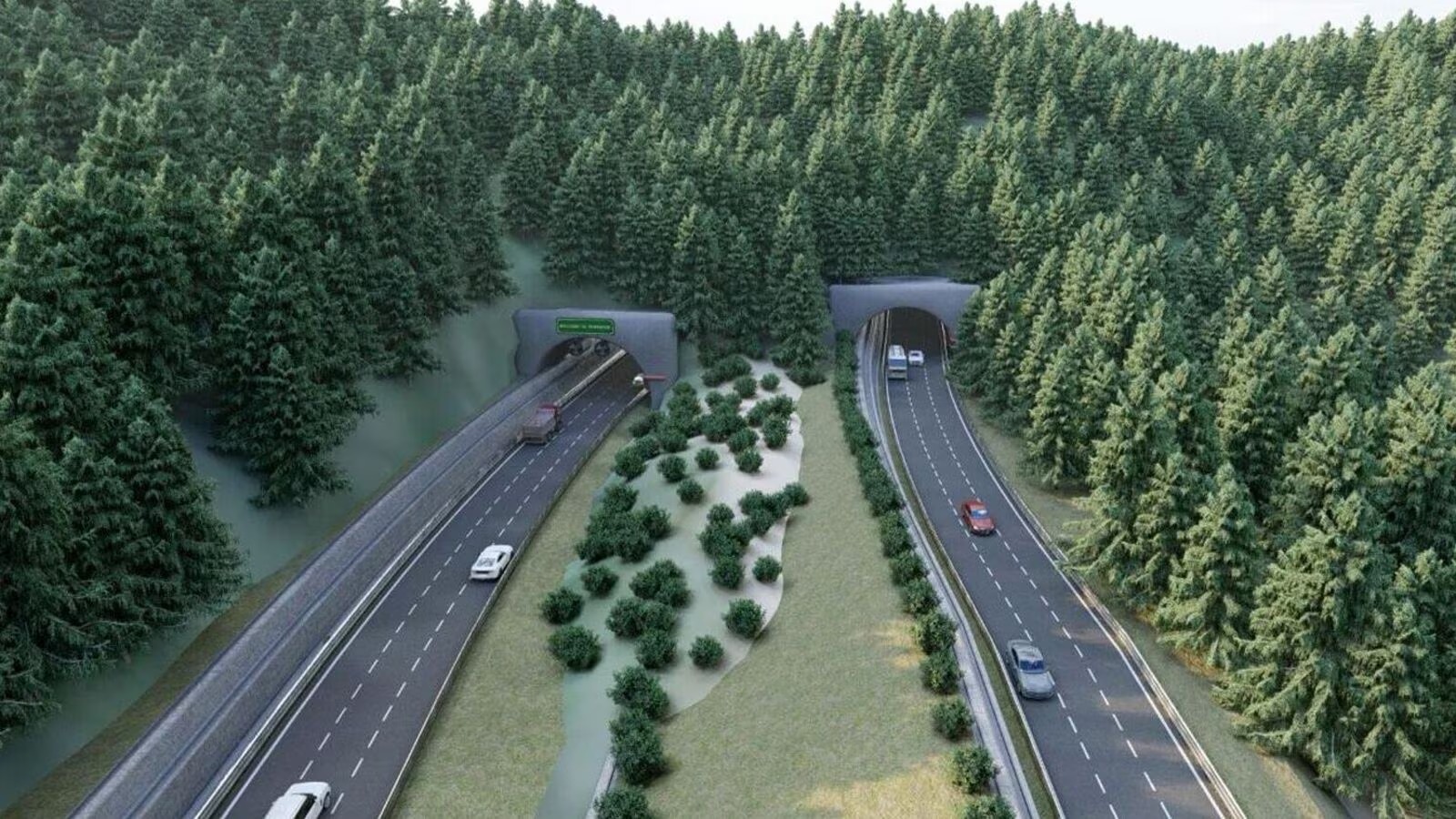 Delhi–Dehradun Expressway under construction with halted machinery during monsoon season