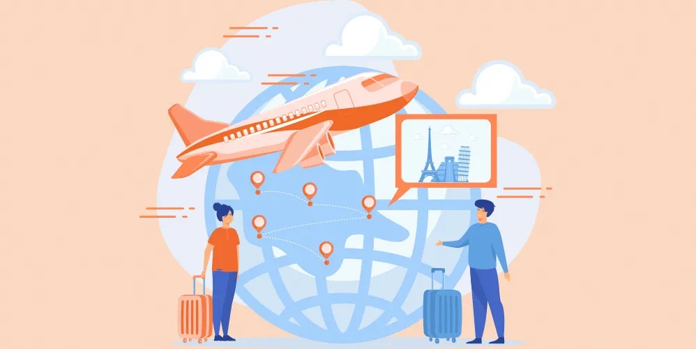 Happy couple traveling abroad with Vizzve-approved travel loan support