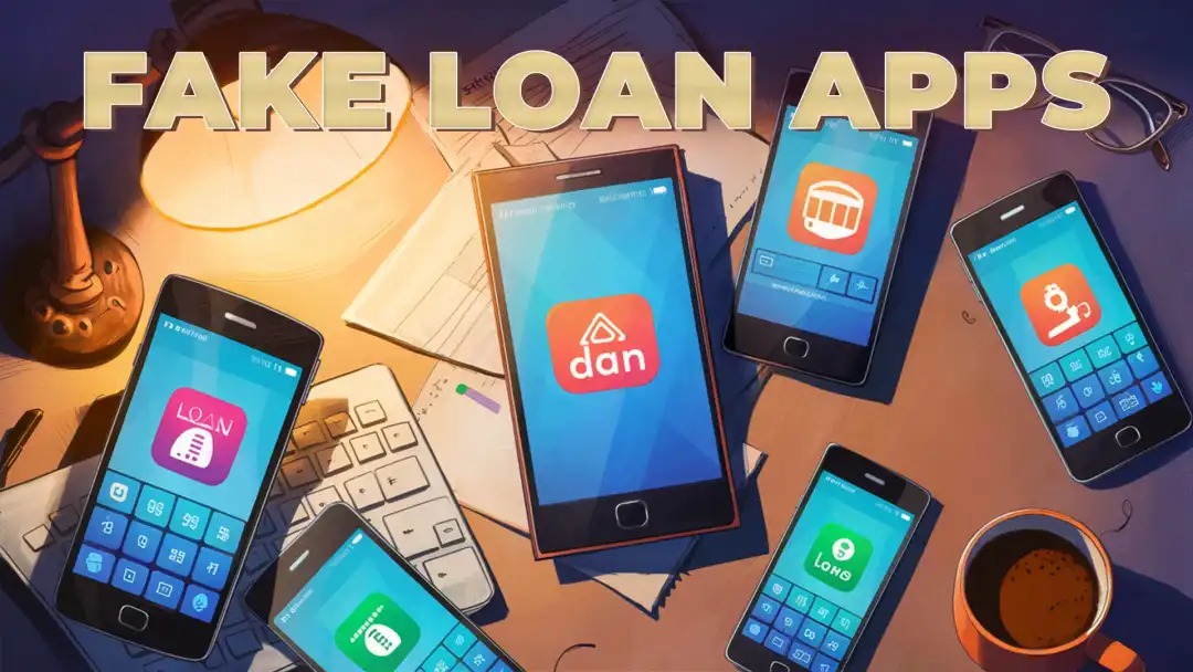 Mobile phone showing warning alert about fake loan app with Aadhaar icon