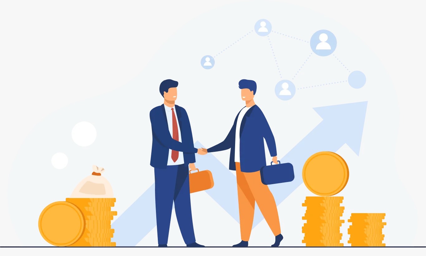 A business owner shaking hands with two loan officers representing a bank and an NBFC, under the Vizzve Finance banner.