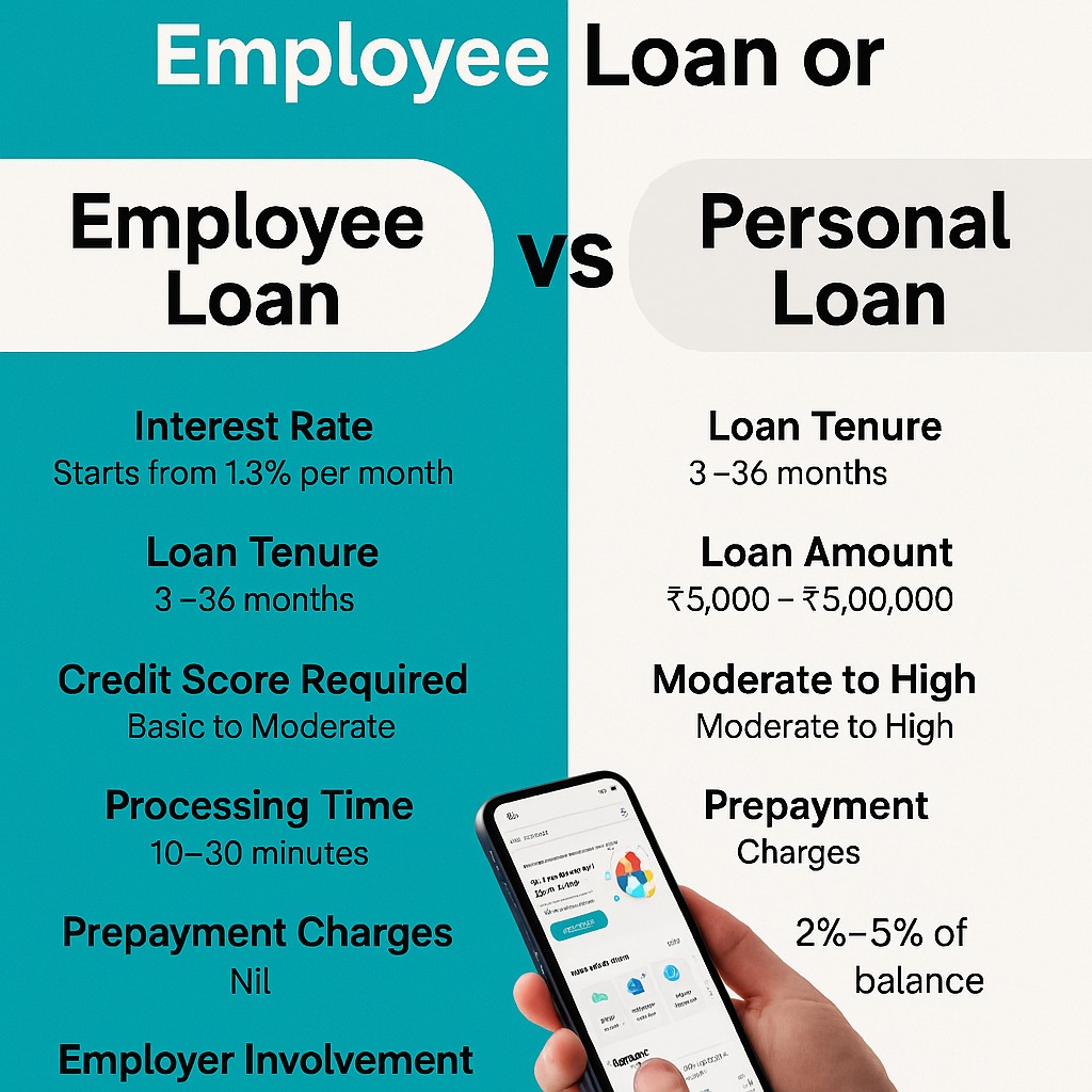 Person comparing employee loan vs personal loan on mobile app