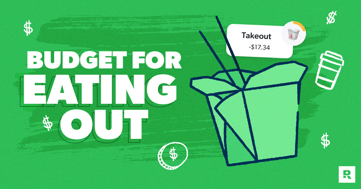 Happy person eating gourmet street food with a wallet and budget tracker