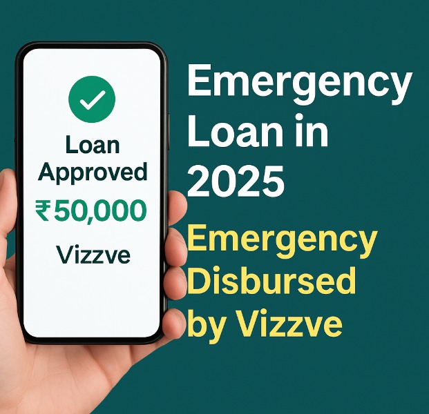 A worried person quickly receiving emergency loan approval on a mobile through Vizzve Finance.