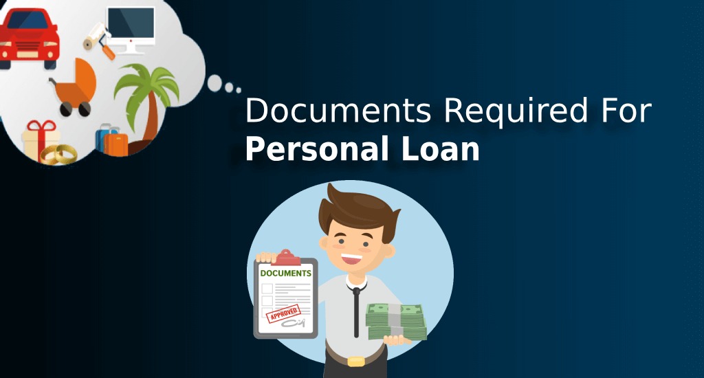 Checklist of documents required for a personal loan with Aadhaar, PAN, and salary slips beside a Vizzve app.