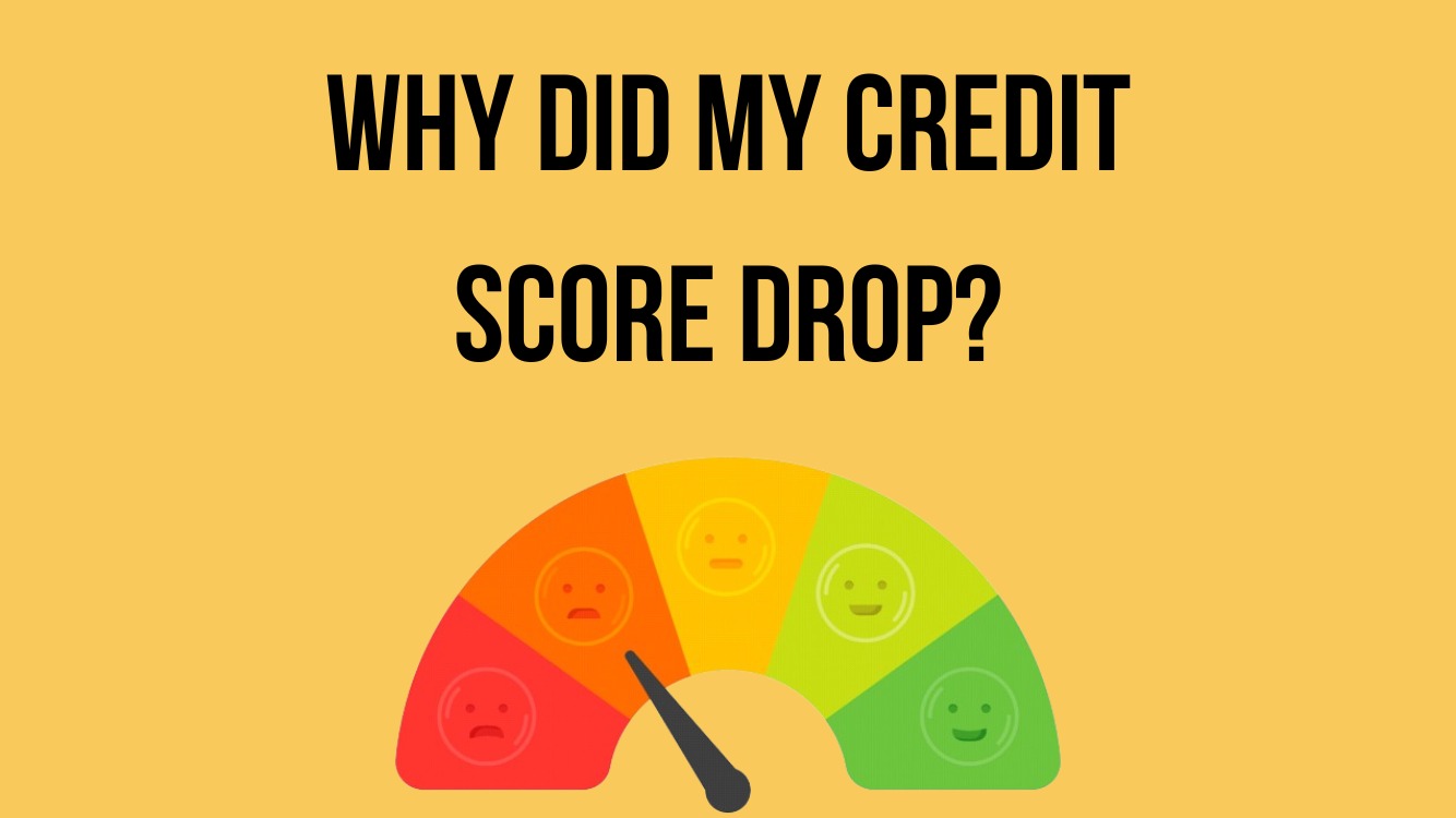 A confused young adult checking their credit score report on a laptop, with a downward arrow and Vizzve branding in the background.