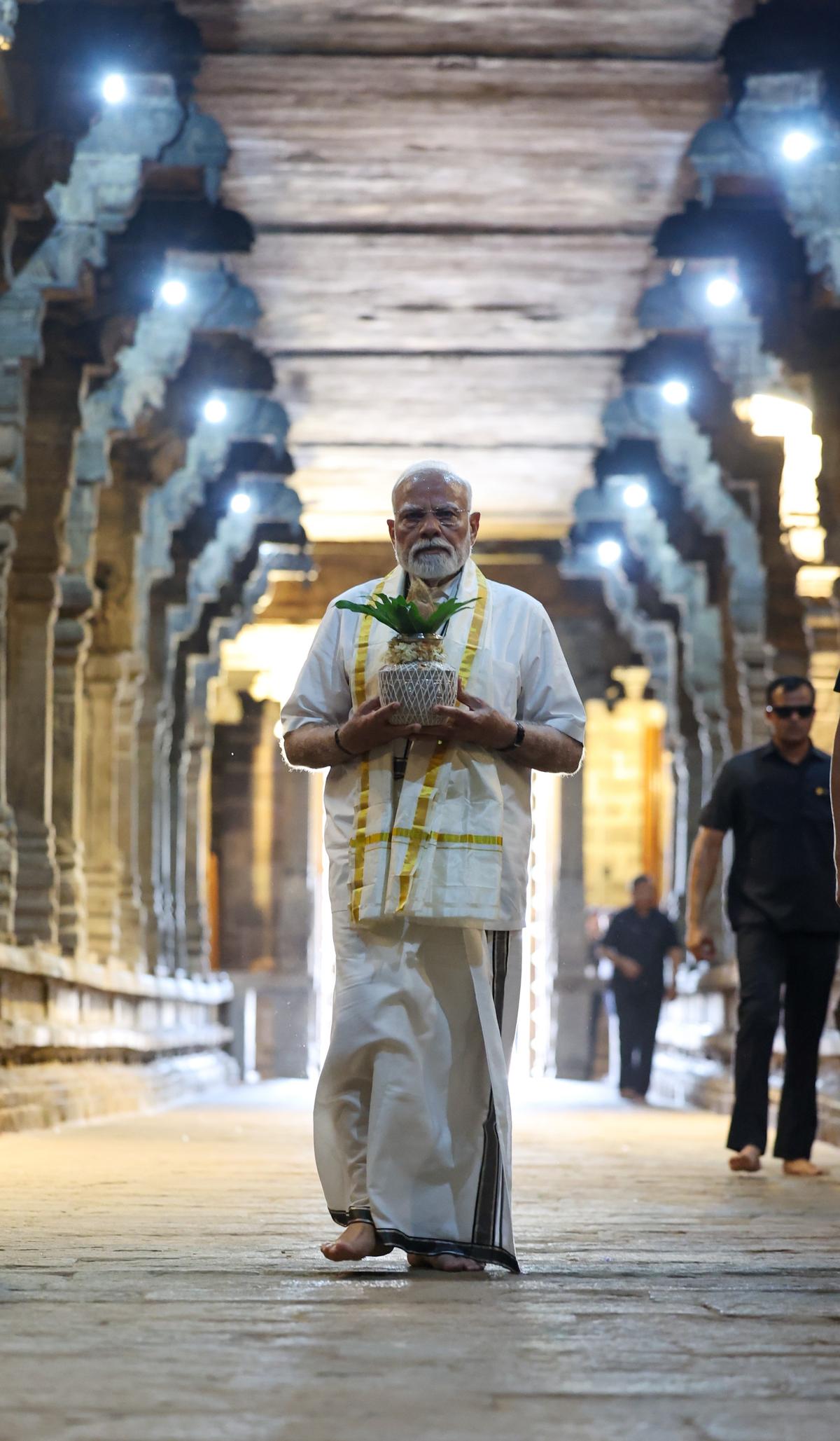 PM Narendra Modi at Gangaikonda Cholapuram Temple honoring the Chola dynasty legacy during the Aadi Thiruvathirai festival in Tamil Nadu