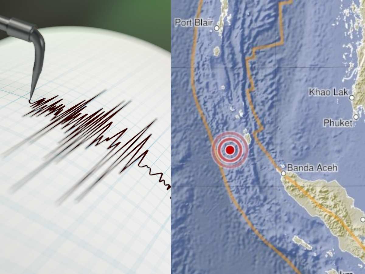 Bay of Bengal region under early morning light with seismic risk caption