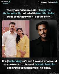 Teejay smiling on set of Thalapathy 69 alongside actor Vijay