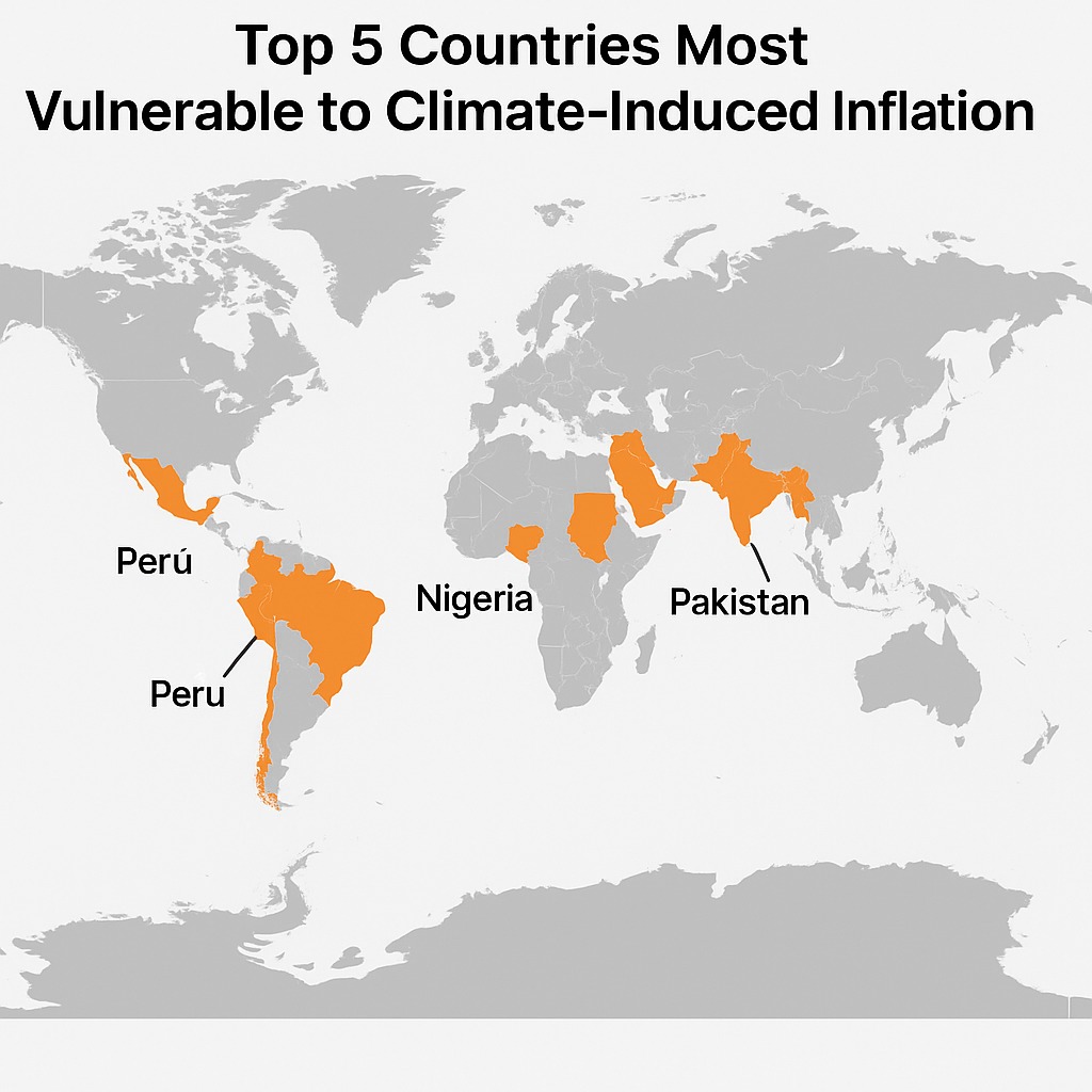 Map showing countries vulnerable to climate-induced inflation in 2025