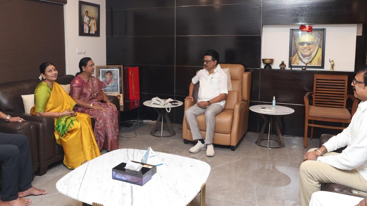 Premalatha Vijayakant meeting Tamil Nadu Chief Minister M.K. Stalin in Chennai for a health-related courtesy visit
