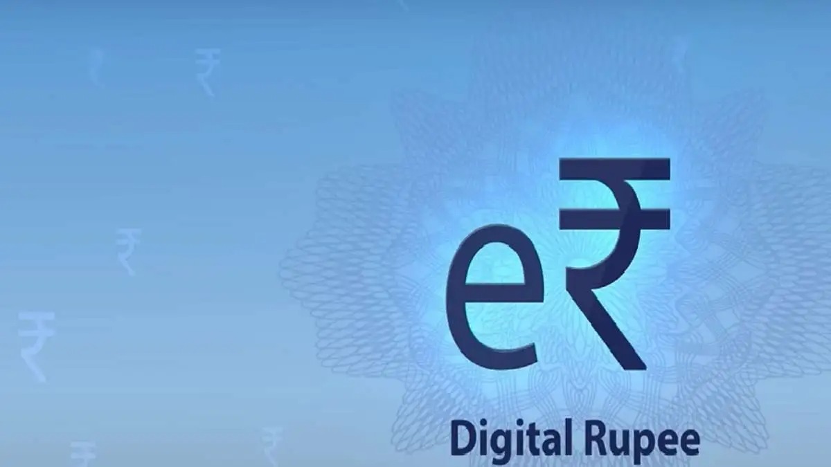A mobile phone showing a wallet with the Indian Rupee symbol in digital form, highlighting the RBI-issued Digital Rupee concept.