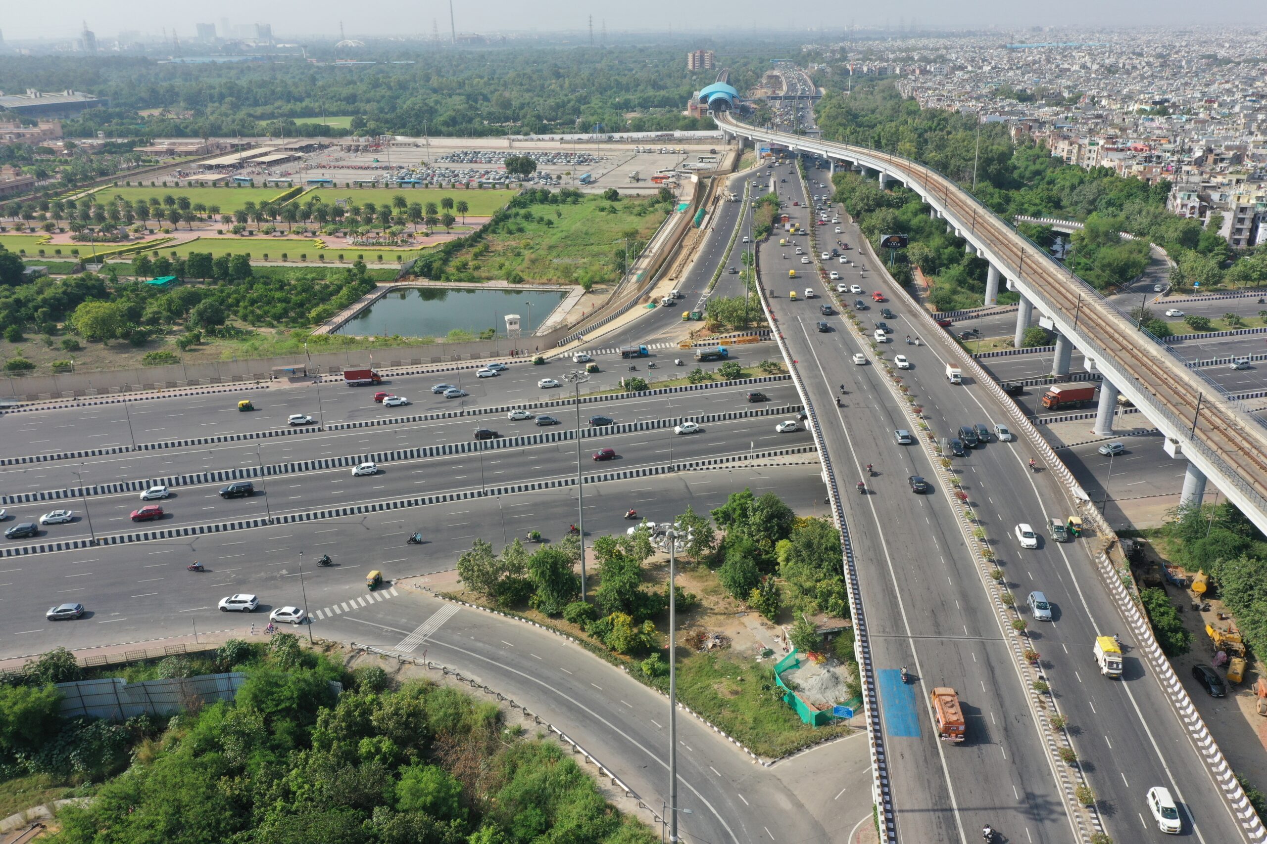 Aerial view of Dehradun–Delhi Expressway construction progress