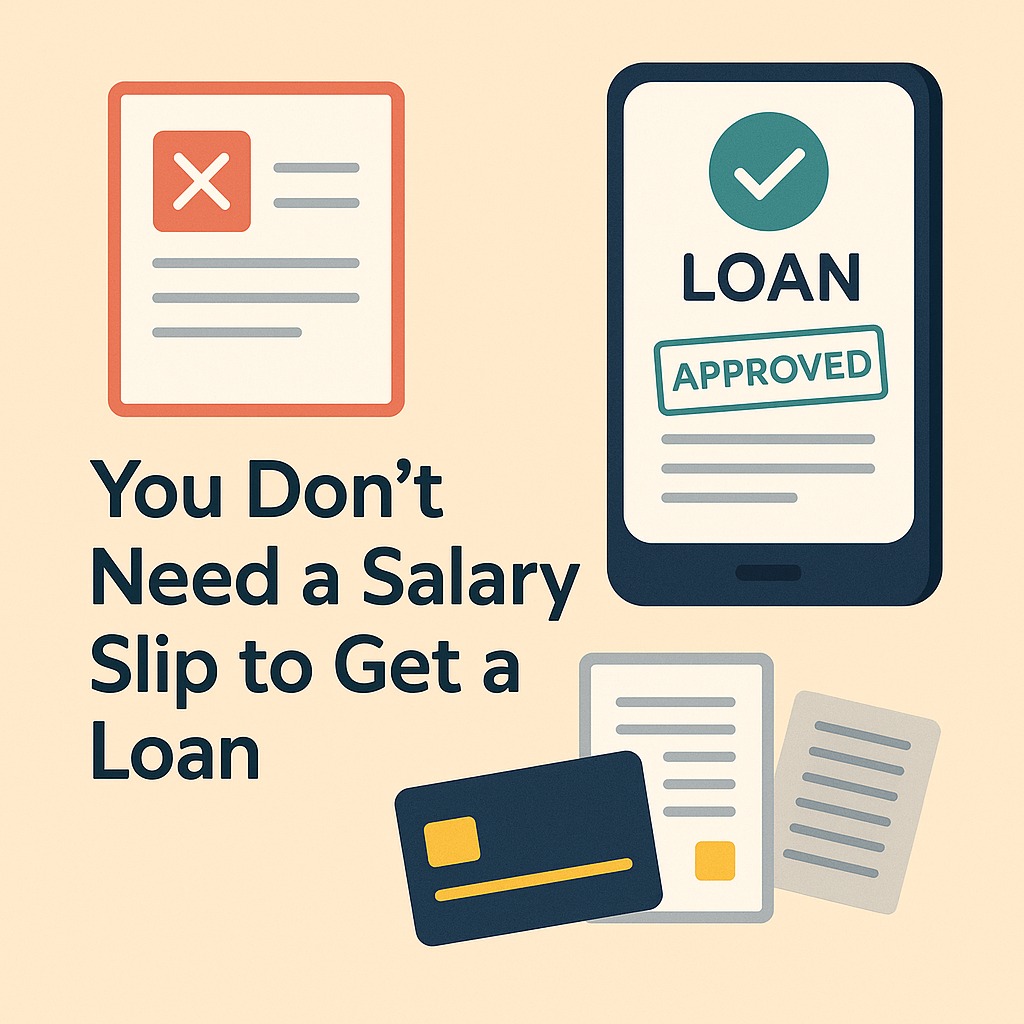 Modern digital loan approval without a salary slip, with documents and smartphone