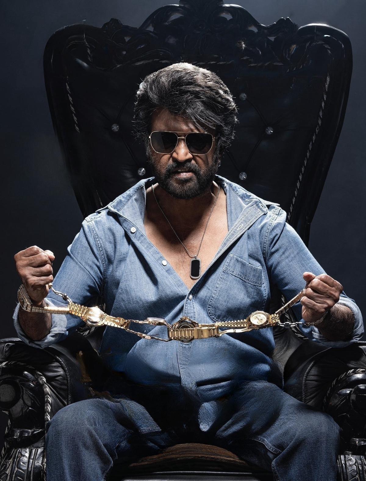 Rajinikanth in iconic pose with film certification board stamp showing ‘A’ certificate symbolizing adult rating of his films