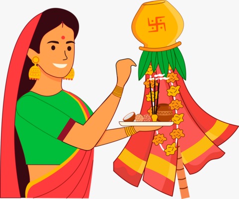 Women celebrating Ugadi and Gudi Padwa with traditional attire and puja thalis