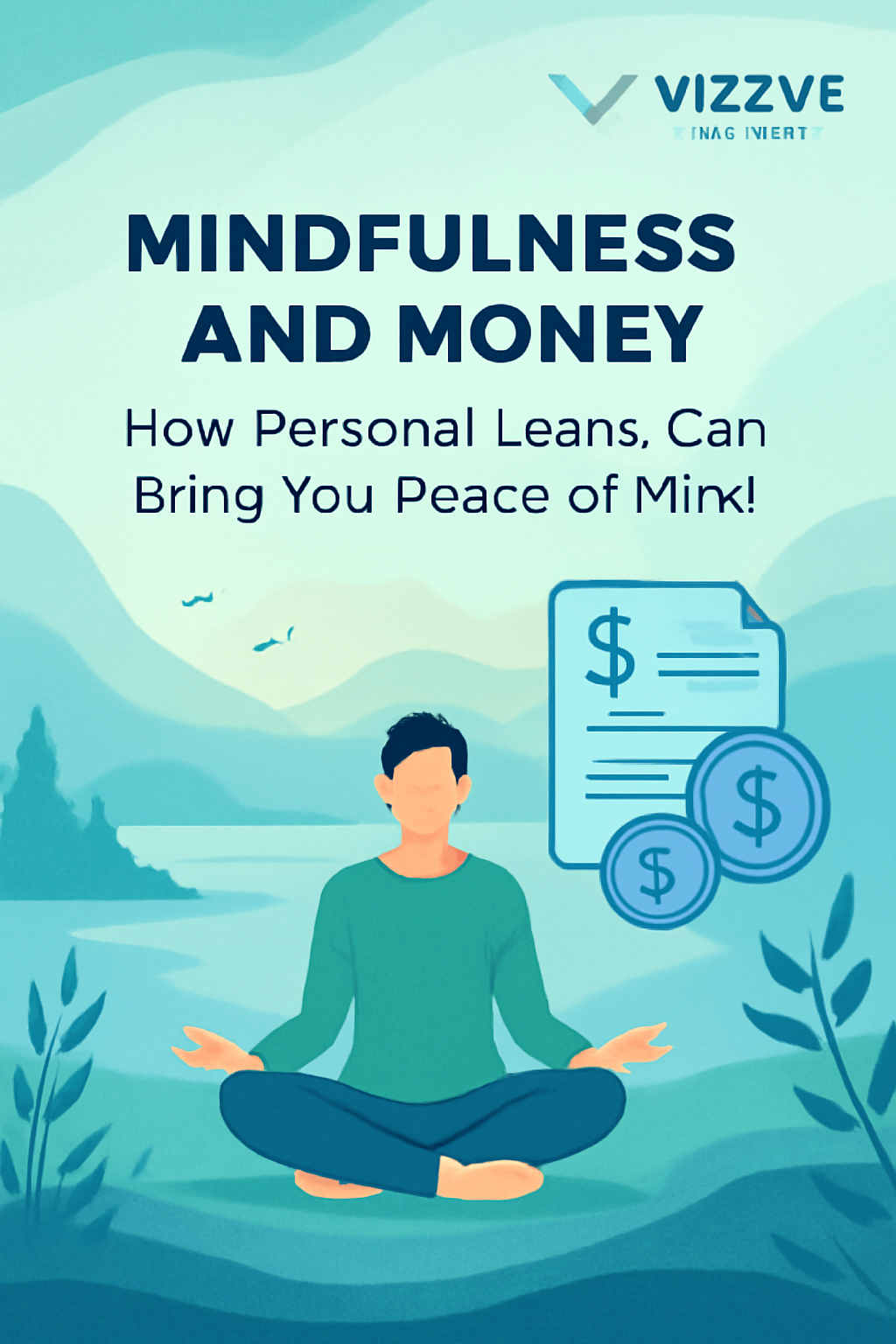 A calm person meditating with personal loan documents and money around – Vizzve Finance
