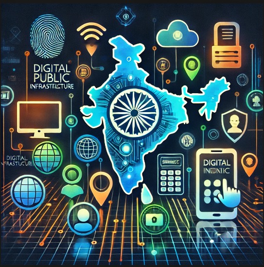 Illustration of India's Digital Infrastructure with UPI, Aadhaar, DigiLocker and Vizzve Finance
