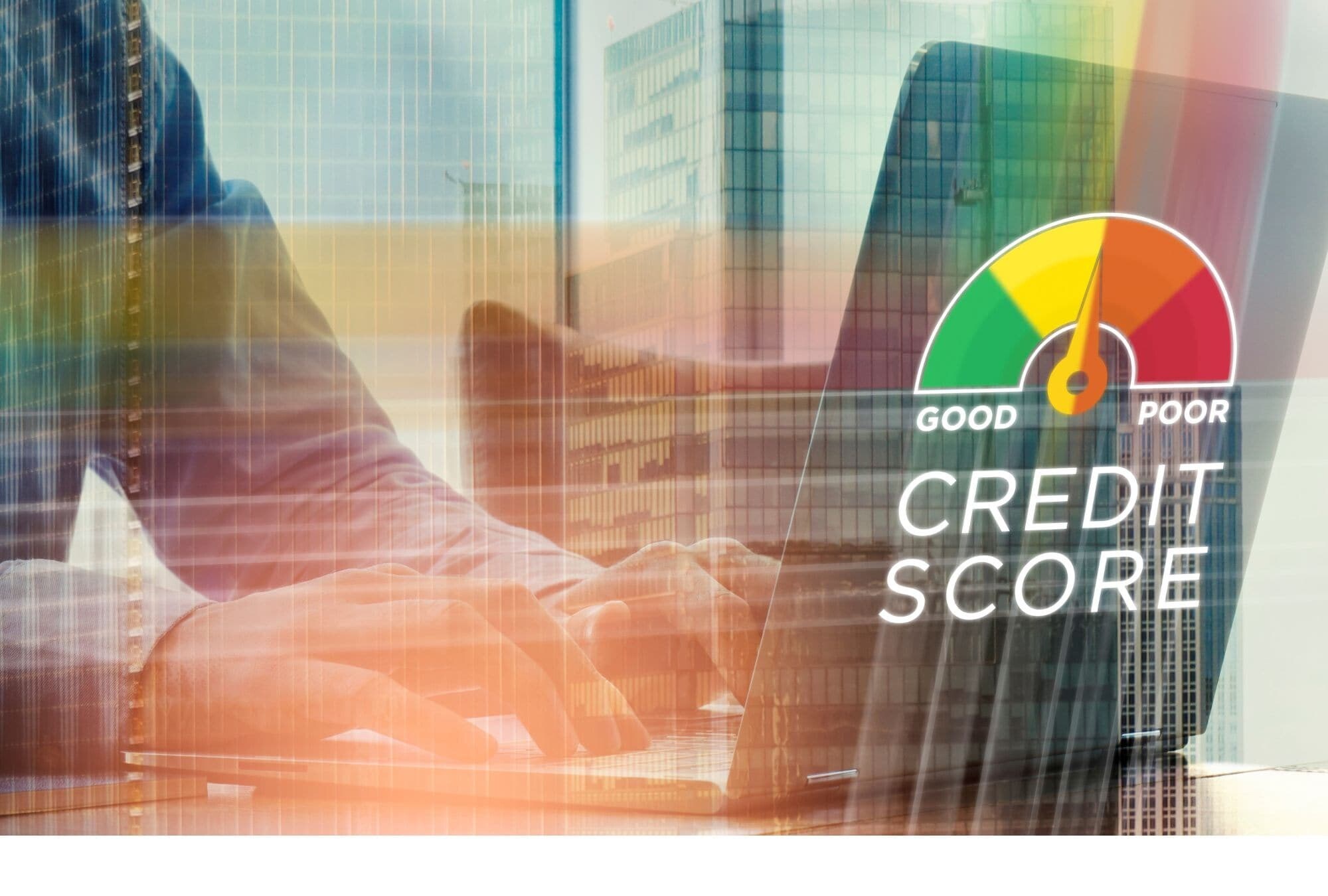 Confused man standing beside a fluctuating credit score graph with myth/fact labels