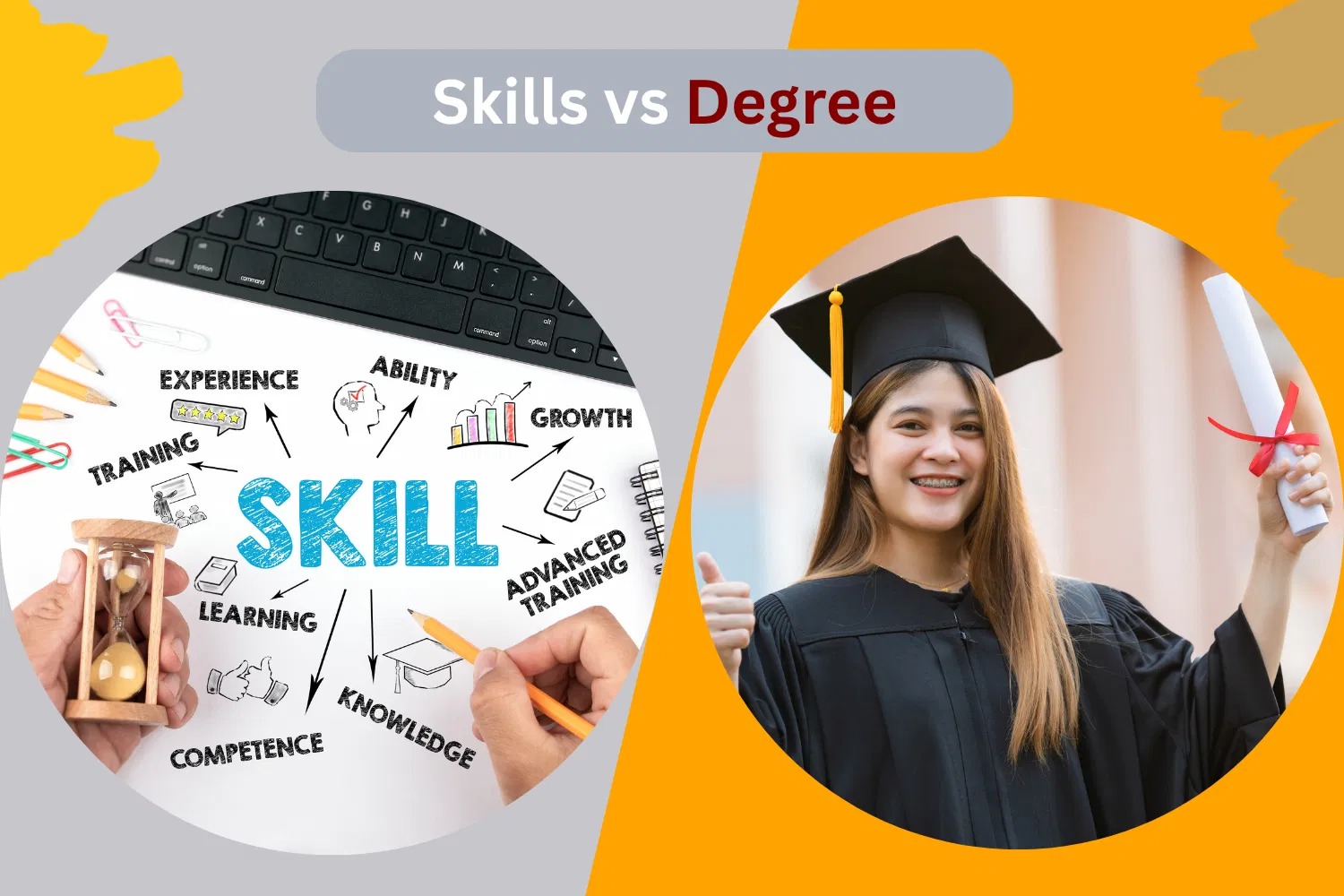 A student confused between a degree certificate and skill-based course icons