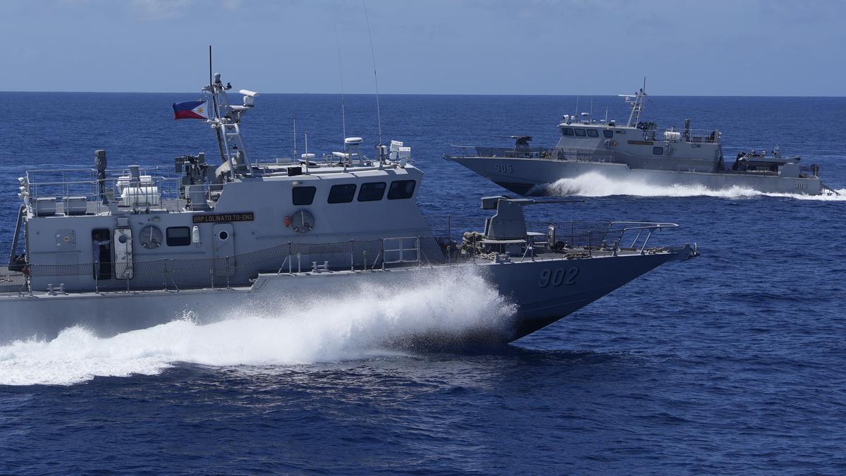 Indian and Philippine naval ships conducting joint drills in the South China Sea amidst territorial dispute in 2025