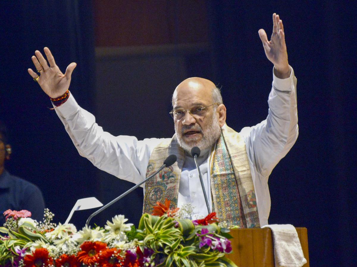 Amit Shah addressing a rally after setting a new political record in India