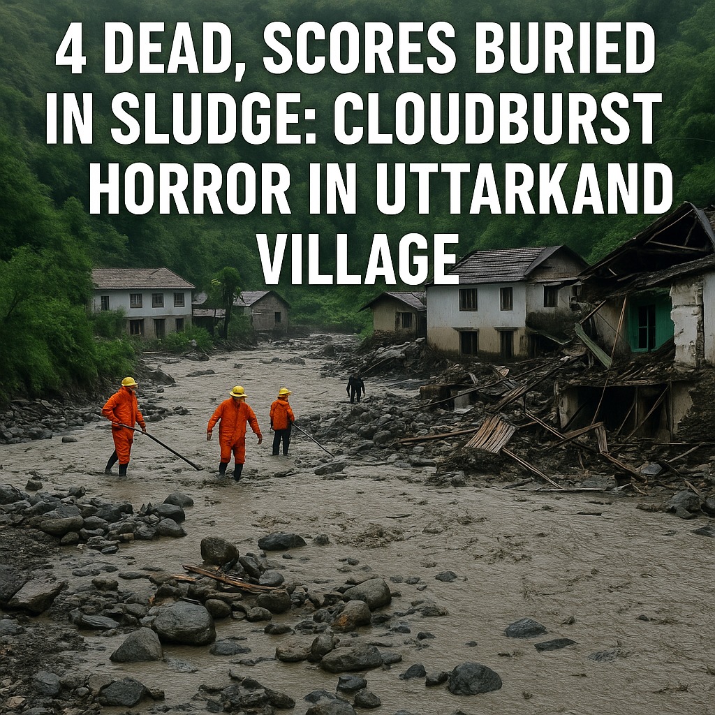 Flooded Uttarakhand village after cloudburst with rescue teams in action
