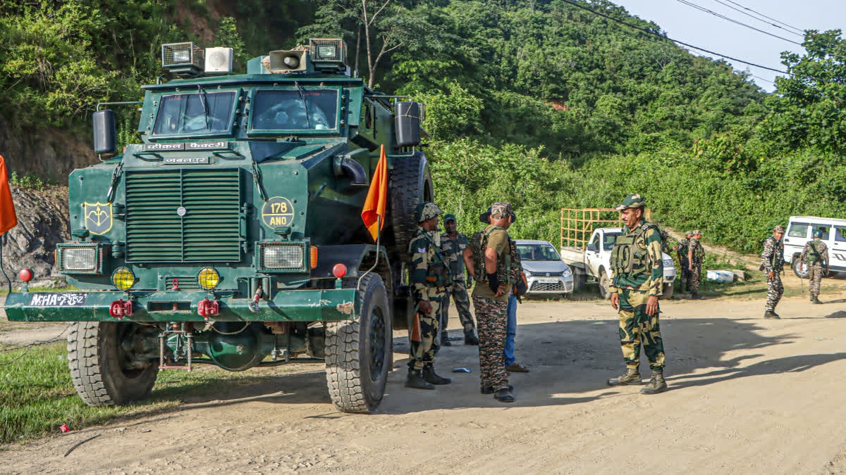 Security personnel patrolling in Manipur during President’s Rule extension