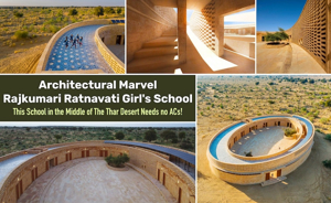 Spectacular oval-shaped sandstone Rajkumari Ratnavati Girls School in the Thar Desert, designed for girls’ education and empowerment