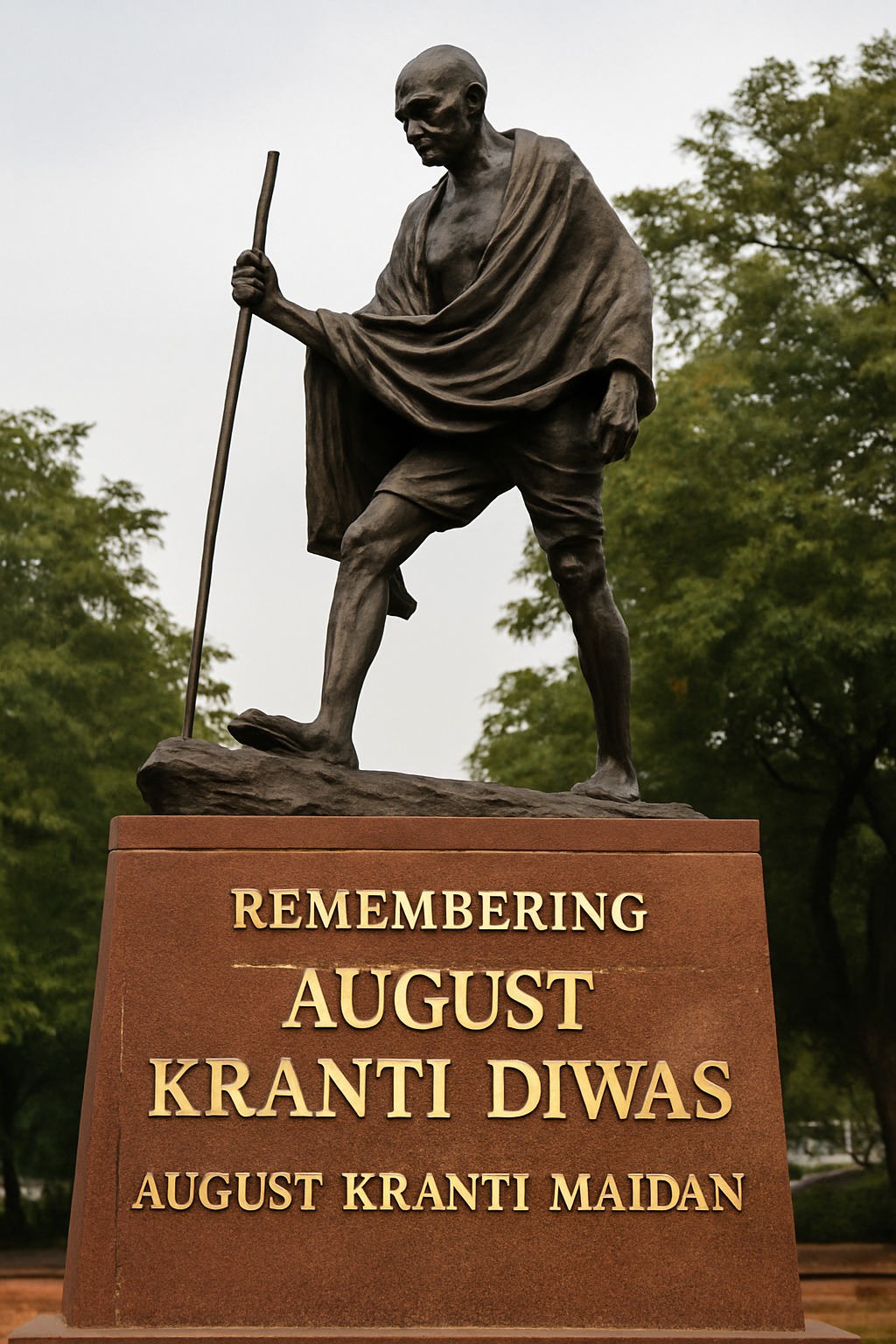 Statue of Mahatma Gandhi at August Kranti Maidan commemorating Quit India Movement