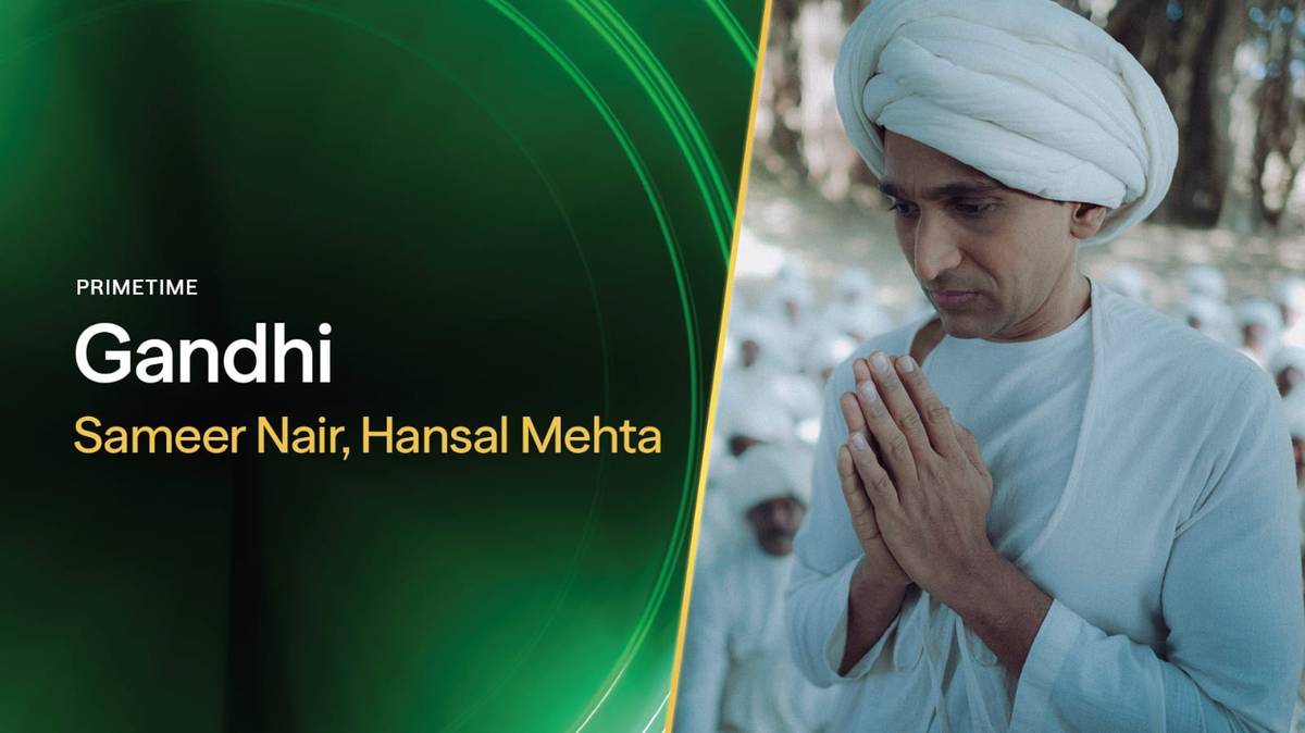 Poster of Applause Entertainment’s Gandhi series featuring Pratik Gandhi as Mahatma Gandhi with TIFF logo