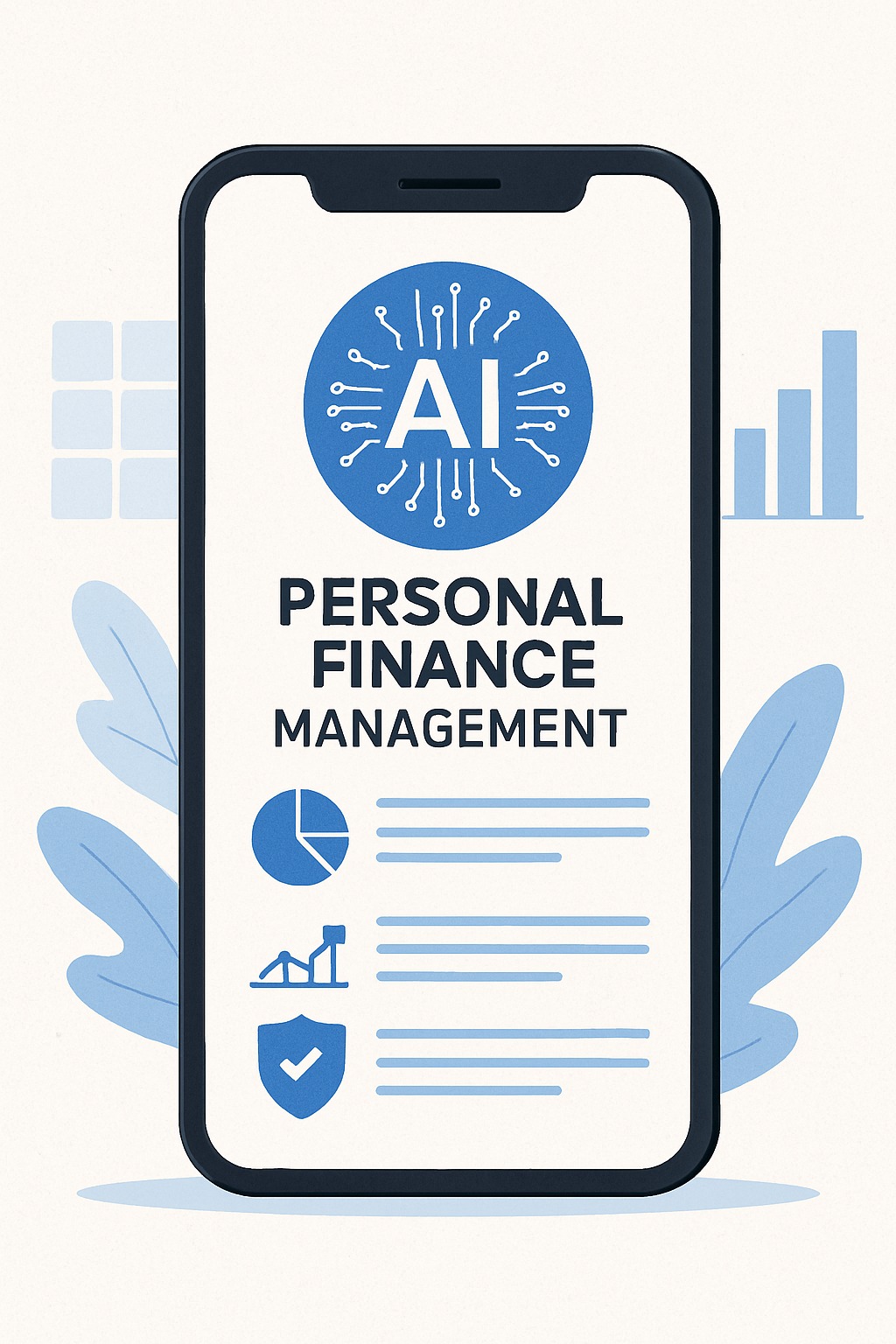 Illustration of AI-powered personal finance management on a smartphone screen