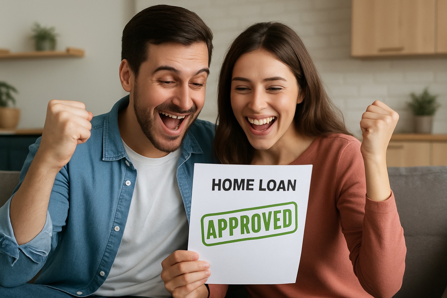 Happy couple getting home loan approval