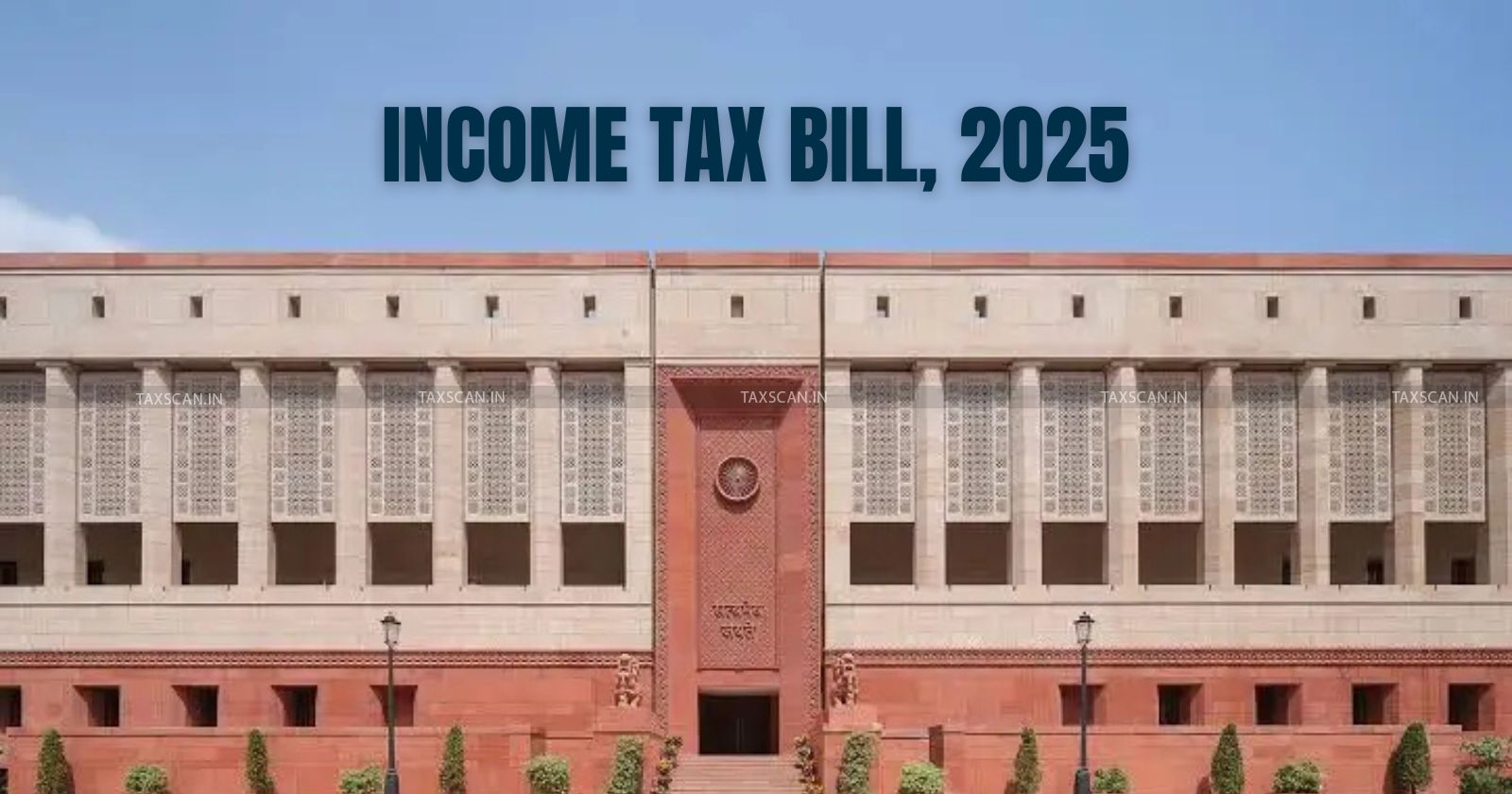 Indian Parliament building with Income Tax documents overlay