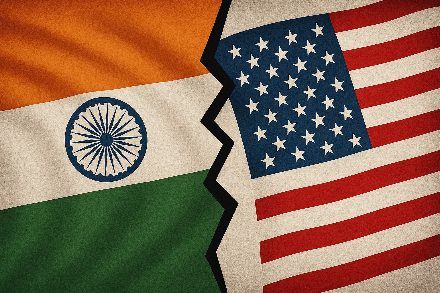 Flags of India and USA symbolizing trade tensions