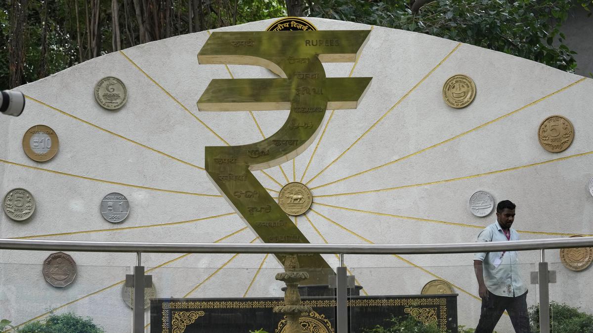 Indian Rupee exchange rate graph showing decline to 87.63 against US Dollar in early trade August 2025