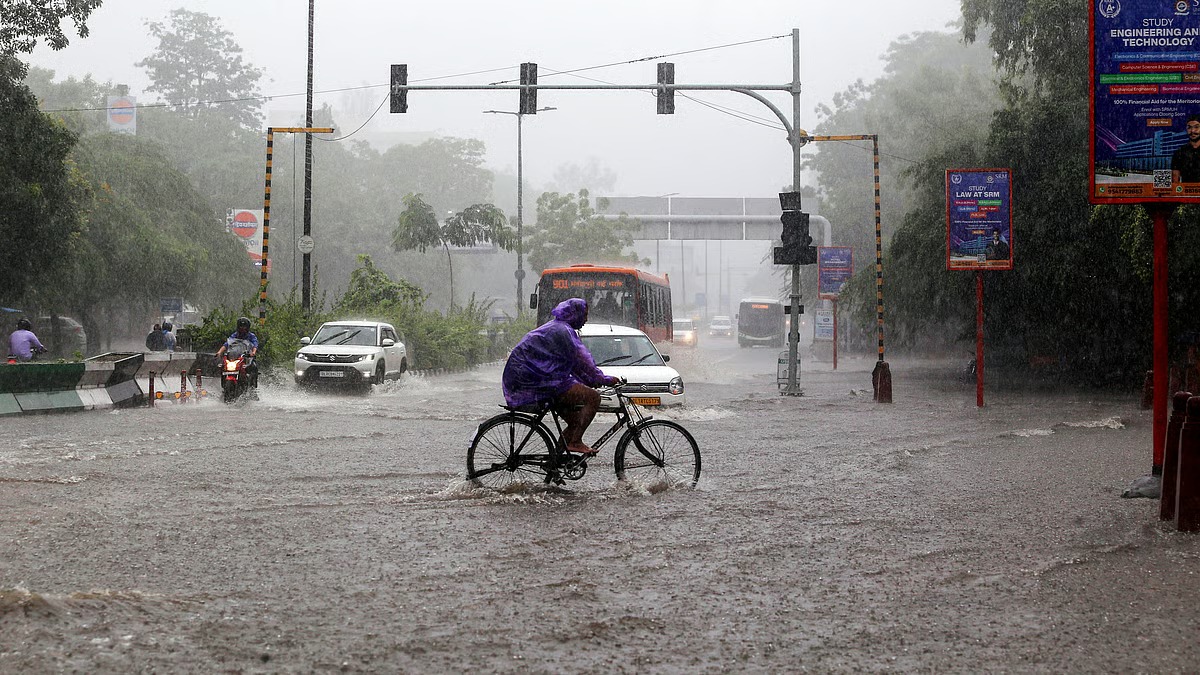 Collapsed wall site amid heavy rain in Delhi