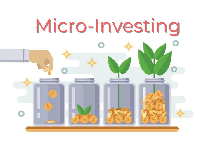 Micro-investing concept showing small coins turning into wealth over time
