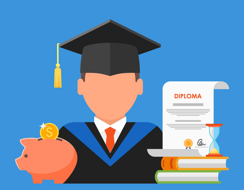 Student holding education loan documents with tax saving icons by Vizzve Finance