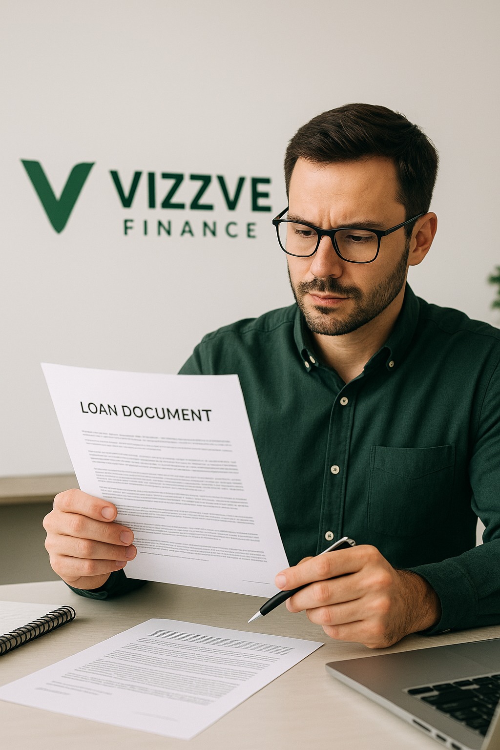 Self-employed professional reviewing loan documents with Vizzve Finance