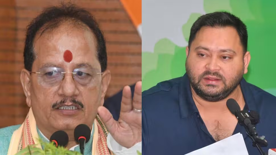 Bihar Deputy Chief Minister addressing media amid voter ID controversy