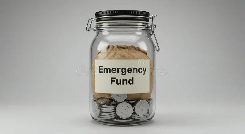 Jar of emergency savings coins next to medical bill