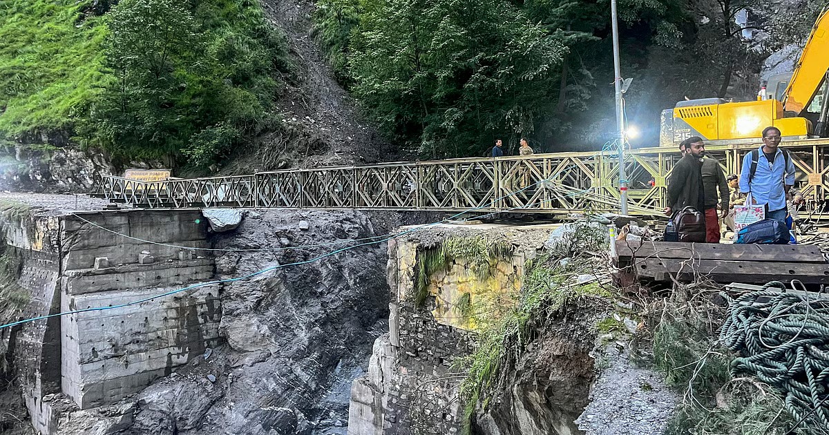 Temporary Bailey bridge installed in Uttarkashi after landslide to restore road connectivity.