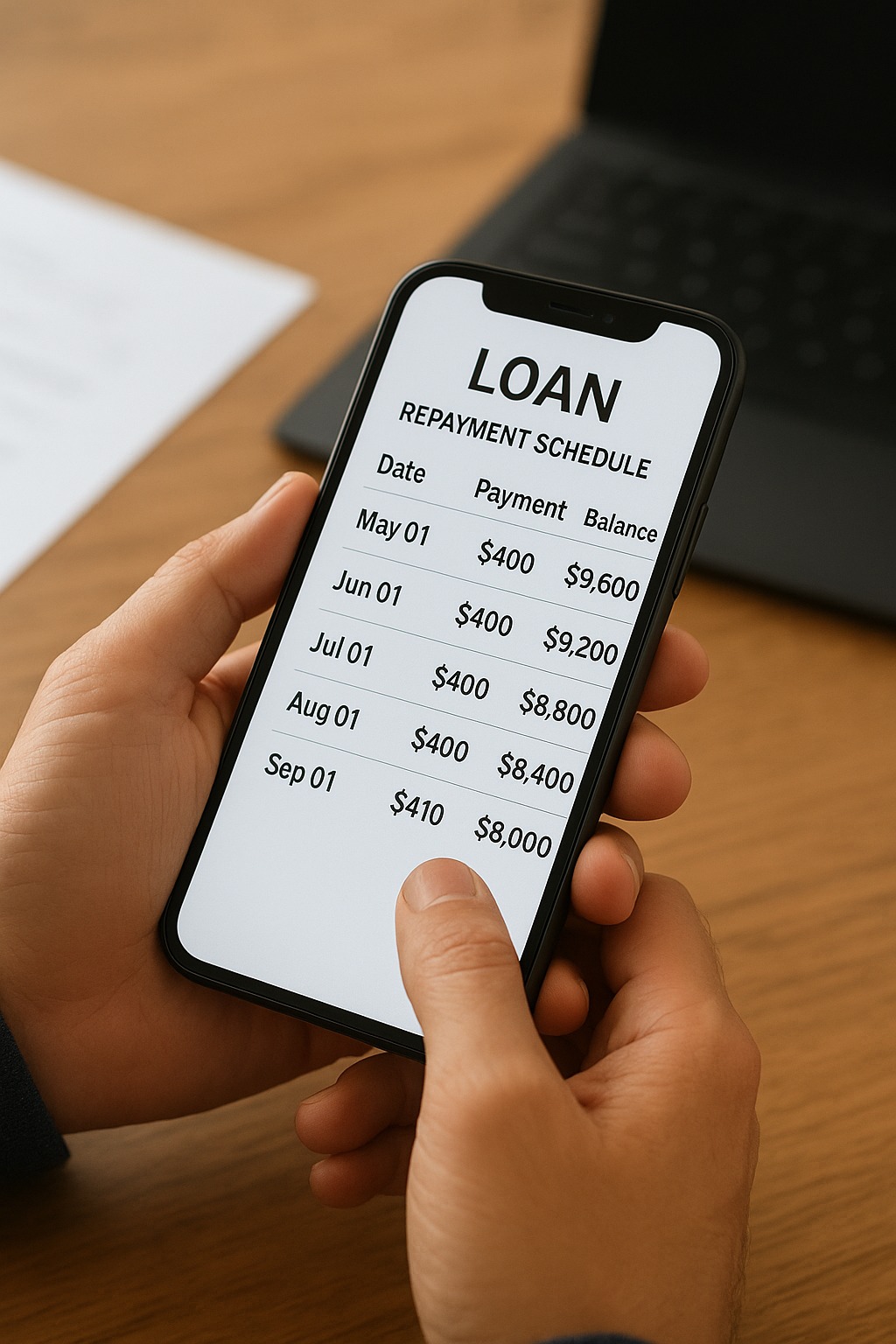 Person checking loan repayment schedule on mobile app