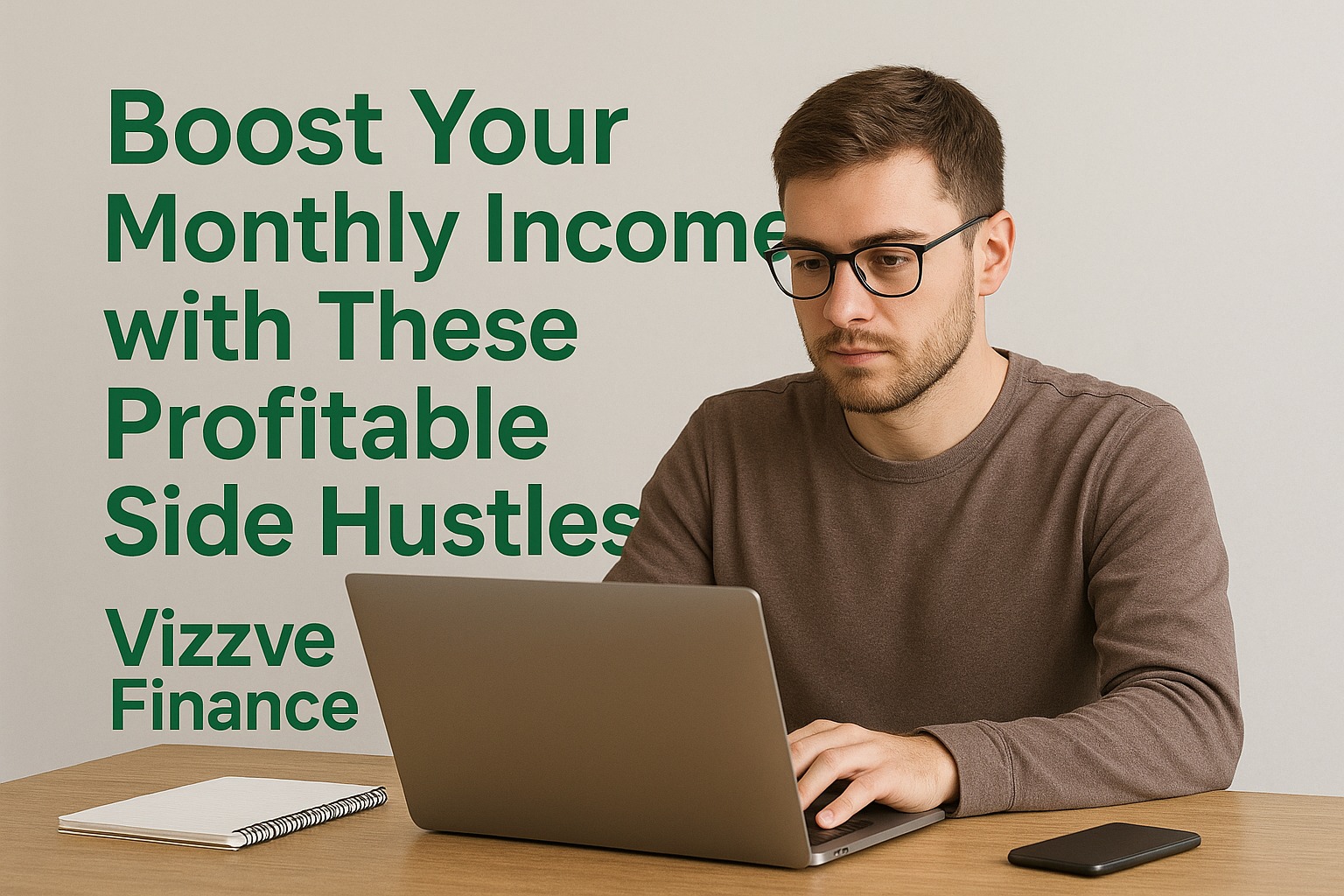 Person working on laptop for side hustle income